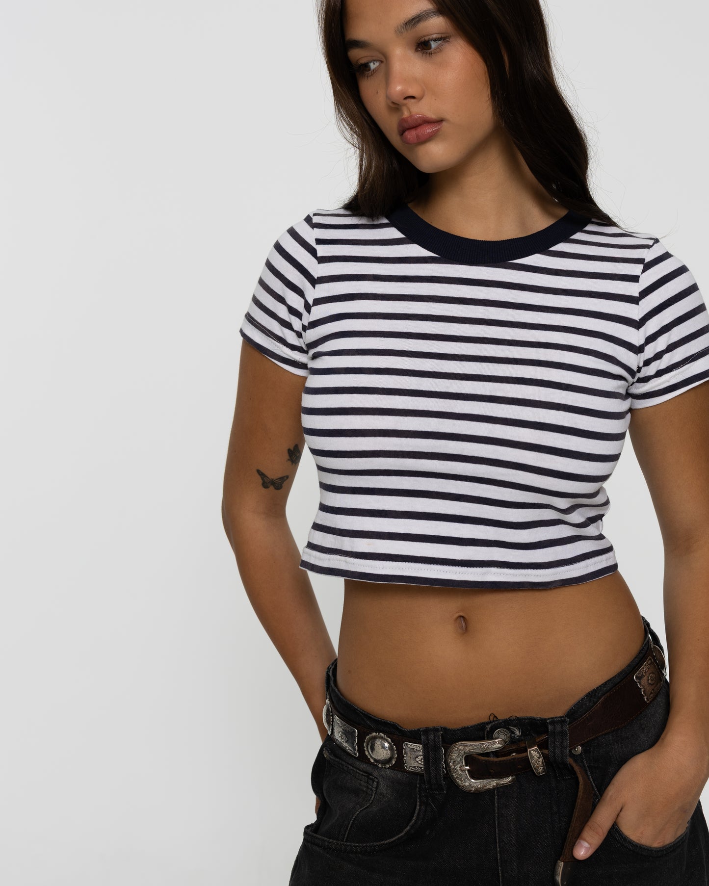 WOMEN'S STRIPED BABY TEE